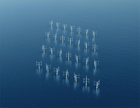 Farm of vertical axis wind turbines in the ocean