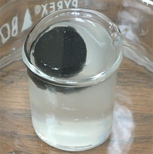 hydrogel tablet in a glass of water