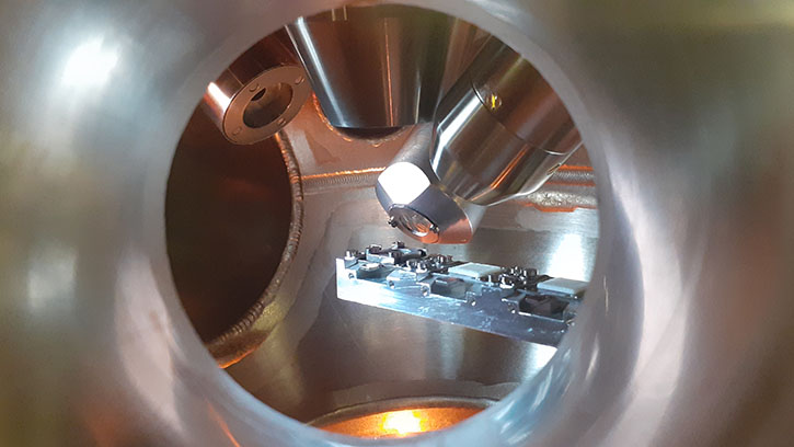 Sample inside the analysis chamber of an X-ray photoelectron spectroscopy system