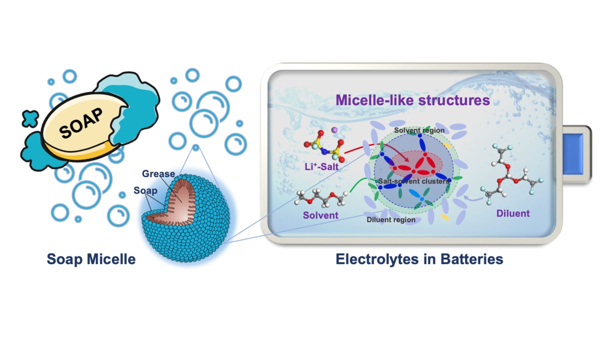 promising substances for designing longer lasting lithium batteries form micelle-like structures like they do in soap