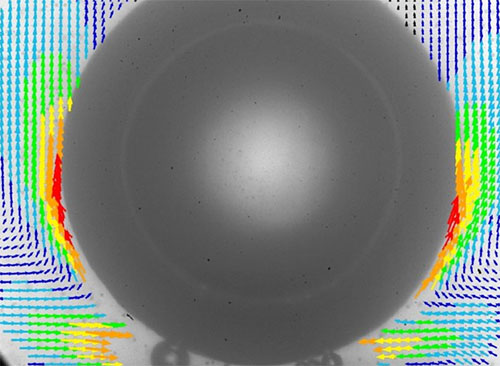 Velocity fields, representing Marangoni convection at dual microelectrode