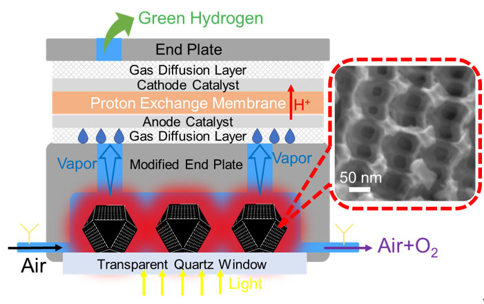 Self-sustaining air water harvesting and proton exchange membrane water electrolysis based on ordered porous carbon