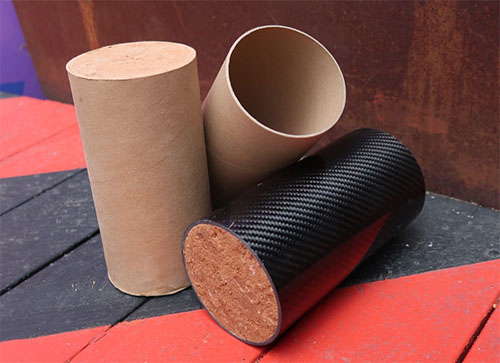 A cardboard-confined rammed earth column and a CFRP-confined rammed earth column