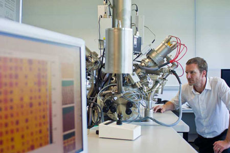 Lead academic Professor Morgan Alexander studies Time of Flight Ion Mass Spectrometry used to analyse the surface chemistry of samples