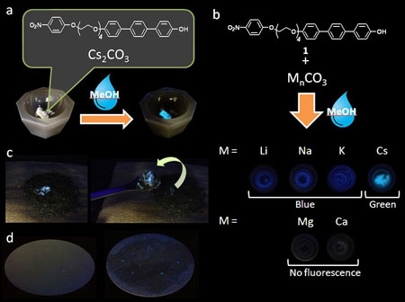 fluorescence changes of a mixture of the phenol compound and various carbonate salts after addition of a drop of methanol