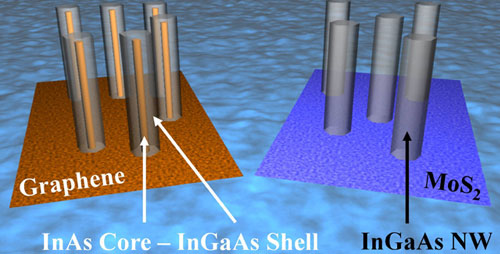 phase segregated InGaAs/InAs nanowires grown on graphene and single phase InGaAs nanowires grown on a different substrate