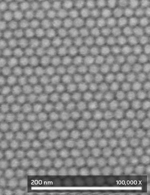 scanning electron microscope image of a bit-patterned recording medium