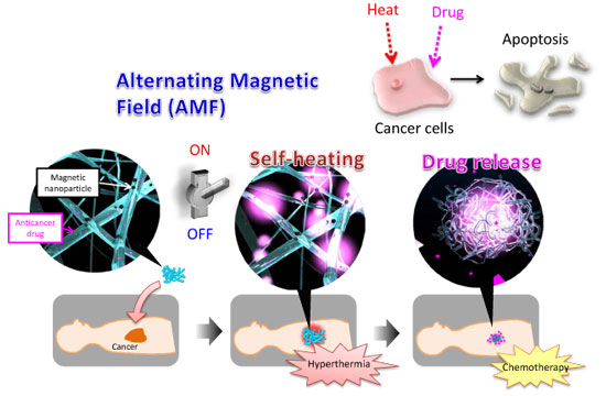 Cancer treatment using the nanofiber mesh with self-heating/anticancer drug release functions