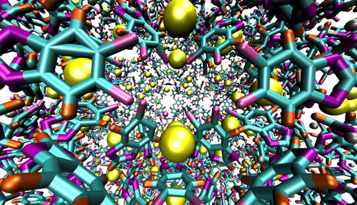 A rendering of ZIF-100, a synthetic zeolite