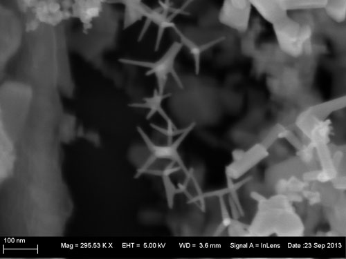 zinc oxide nanostructures bridging two contacts