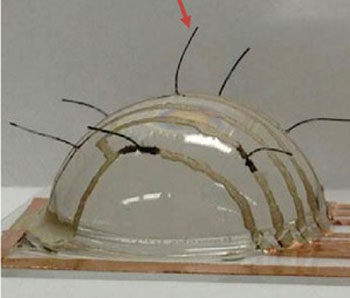 >An array of seven vertically placed e-whiskers was used for 3D mapping of the wind