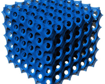 Pore distribution in a glass filament resembles stacked, pallet-like egg cartons