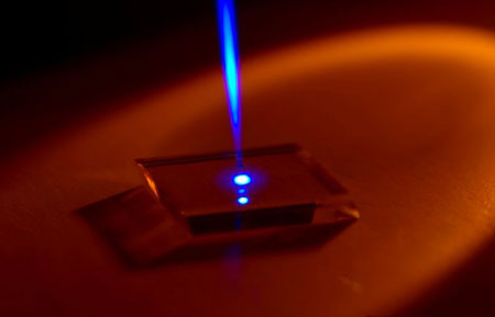 UV laser beam on synthetic diamond