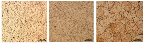 three microscopic images of copper