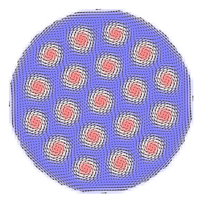 Skyrmions are swirling patterns in the magnetic orientations of atoms (arrows) that can be arranged in ordered patterns