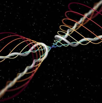 Illustration of Kelvin waves on retracting quantized vortices