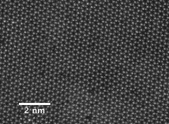 individual atoms in a two-dimensional sheet of molybdenum diselenide