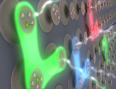 Illustrated here is a rendering of high-speed optical networks that could enable quantum information processing and communication