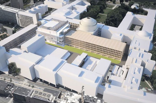 Aerial image from the north highlighting MIT.nano’s integration into the campus