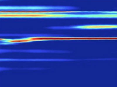 A composite of about 300 stop-action X-ray diffraction images shows the martensitic transformation of cadmium sulfide nanocrystals