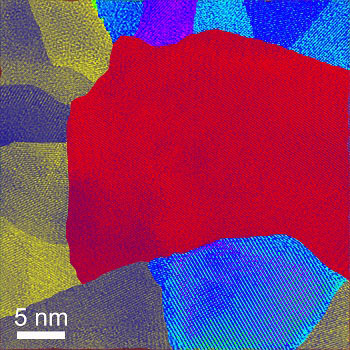 A transmission electron microscope image of a thermoelectric material