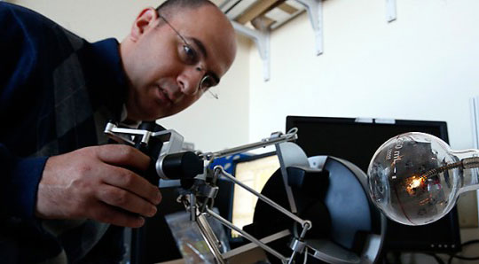 Nabil Simaan testing a surgical robot that he designed
