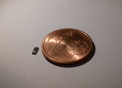 A soft millirobot compared to 2 pence coin