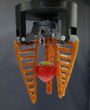 A 3D printed self-healing gripper holding a strawberry