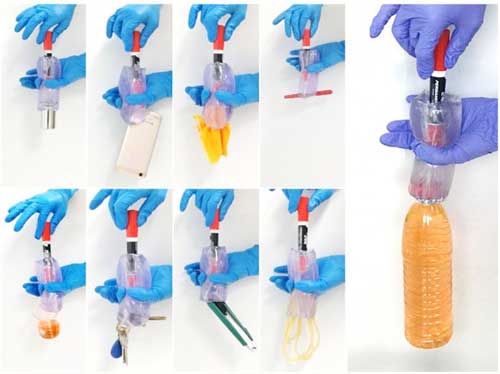 A simple prototype showing the grasper’s adaptability to various objects