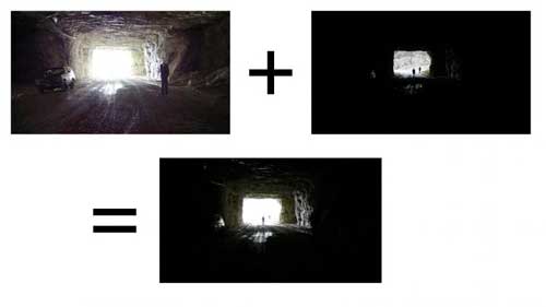 Three examples of high dynamic range luminance in views of a cave opening