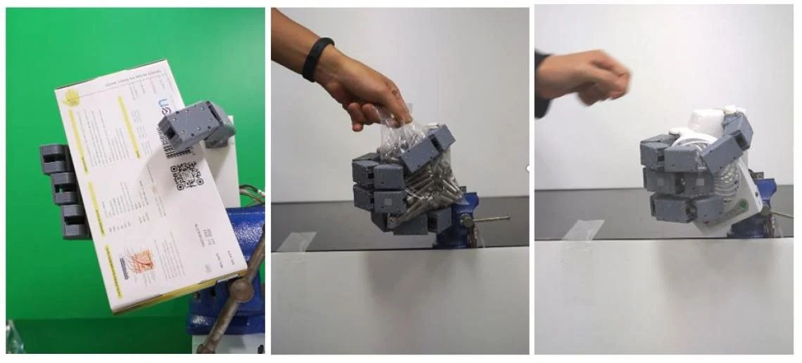 La mano robótica flexible puede agarrar objetos de varias formas.