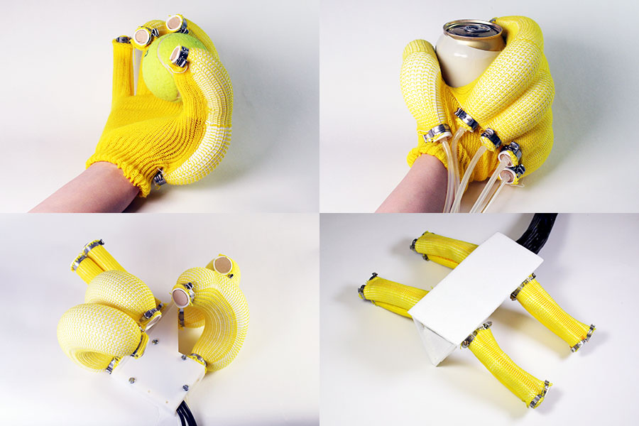 machine-knitted pneumatic actuators: an assistive glove, a soft hand, and a pneumatic quadrupedal robot