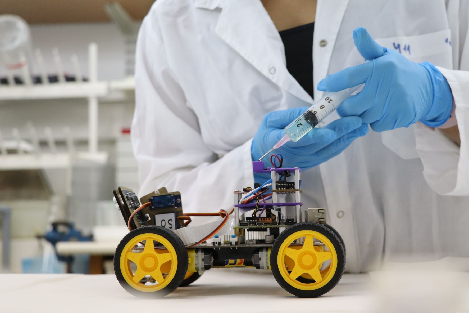 robot with a biological sensor