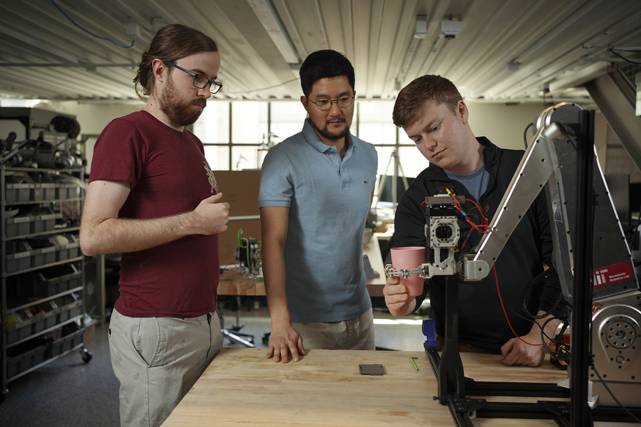 Elijah Stanger-Jones, Hongmin Kim, and Andrew SaLoutos have designed a robot gripper that incorporates reflexes to quickly grasp and sort everyday objects