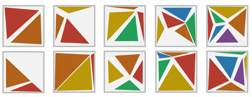 This figure shows examples of 2D triangle packing