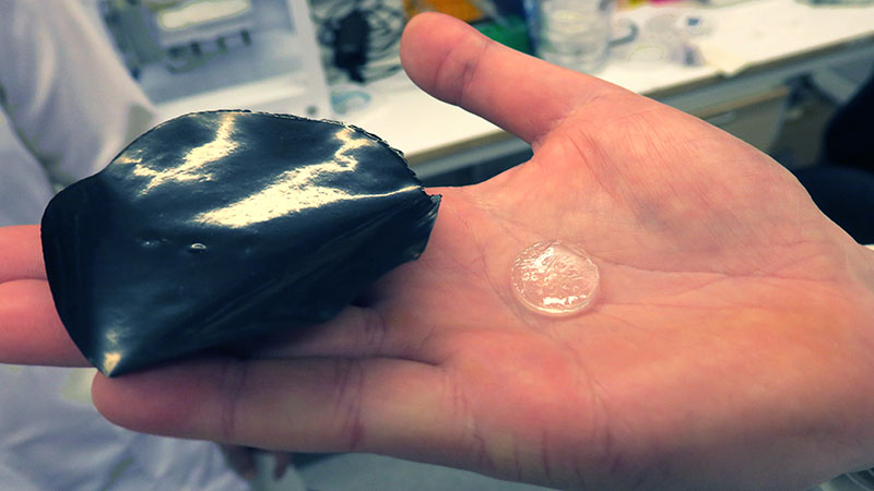 hydrogel muscle (left) and a piece of hydrogel