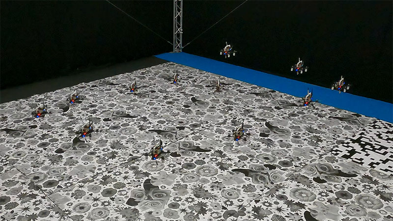 drones flying over a flower pattern