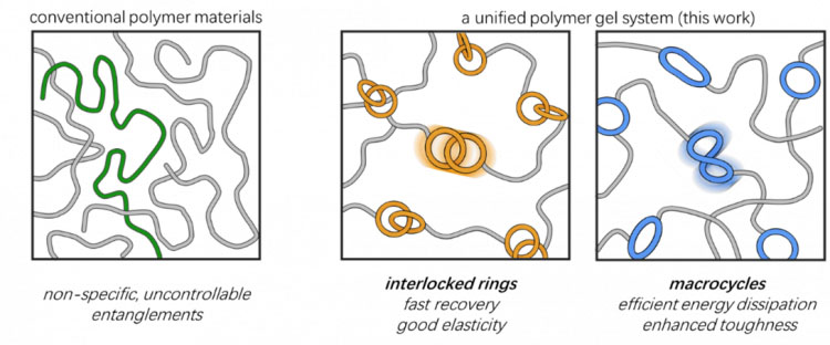 Illustration of different molecular ring structures in polymer materials