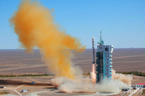 A Chinese rocket takes off with the Venezuelan earth observation satellite Miranda from the Gobi desert in Jiuquan