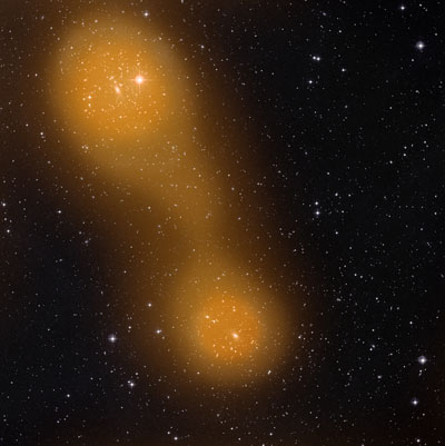 Galaxy clusters connected by gas bridge