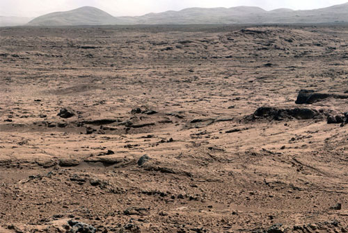 Martian landscape looking toward Mount Sharp