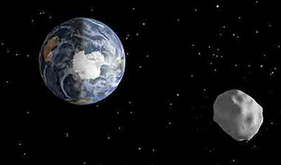 Diagram depicts the passage of asteroid 2012 DA14 through the Earth-moon system