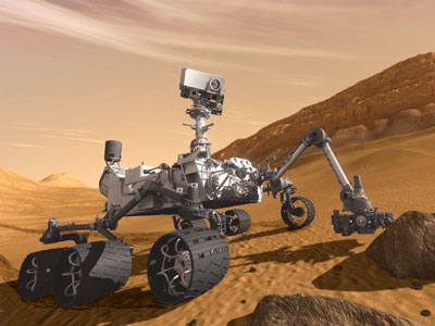 Artist rendering of NASA's Mars Science Laboratory Curiosity rover, a mobile robot for investigating Mars