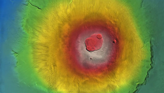 Colour-coded elevation model of Olympus Mons
