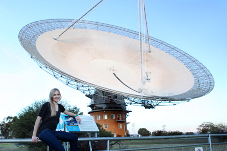 Jacinta Delhaize with CSIRO's Parkes Radio Telescope