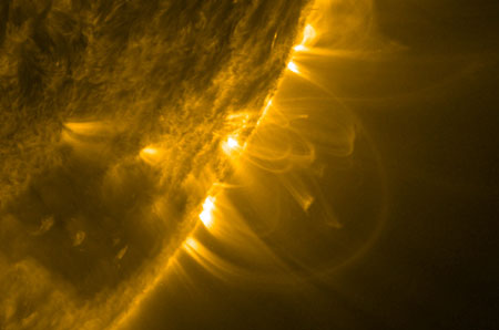 photo of the Sun's edge, taken with the Solar Dynamics Observatory Atmospheric Imaging Assembly, shows coronal loops