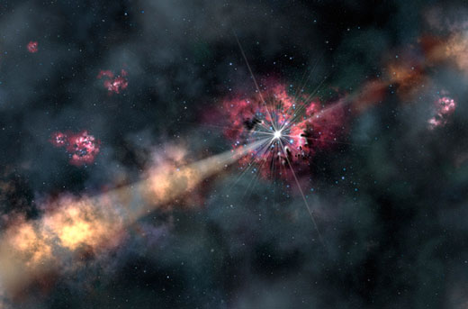 gamma-ray burst illuminating clouds of interstellar gas in its host galaxy