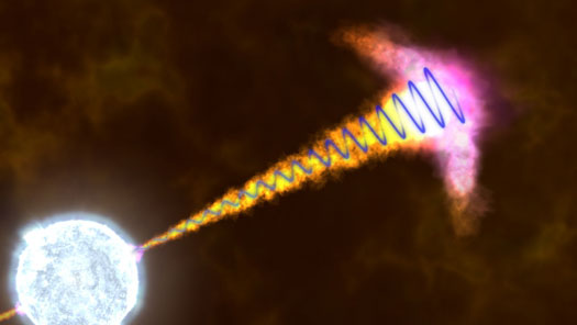 artist concept of gamma-ray burst and associated magnetic field