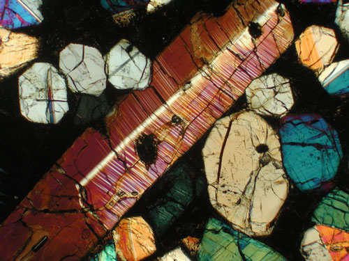 Colorful augite crystals in 1.3 billion year old meteorite from Mars