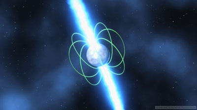 The densely packed matter of a pulsar spins at incredible speeds, and emits radio waves that can be observed from Earth